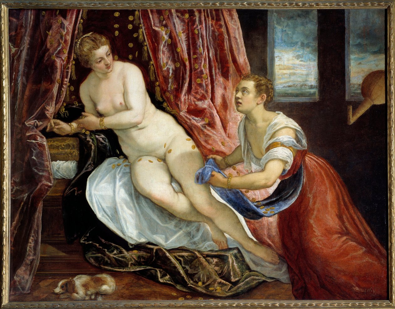 Danae Zeus, zamień się w złote kawałki, aby uwieść Danae. Obraz Jacopo Robustiego dit Le Tintoret (Tintoretto) (1518-1594) Ndz. 1,42x1,82 m Lyon, musee des Beaux Arts autorstwa Jacopo Robusti Tintoretto