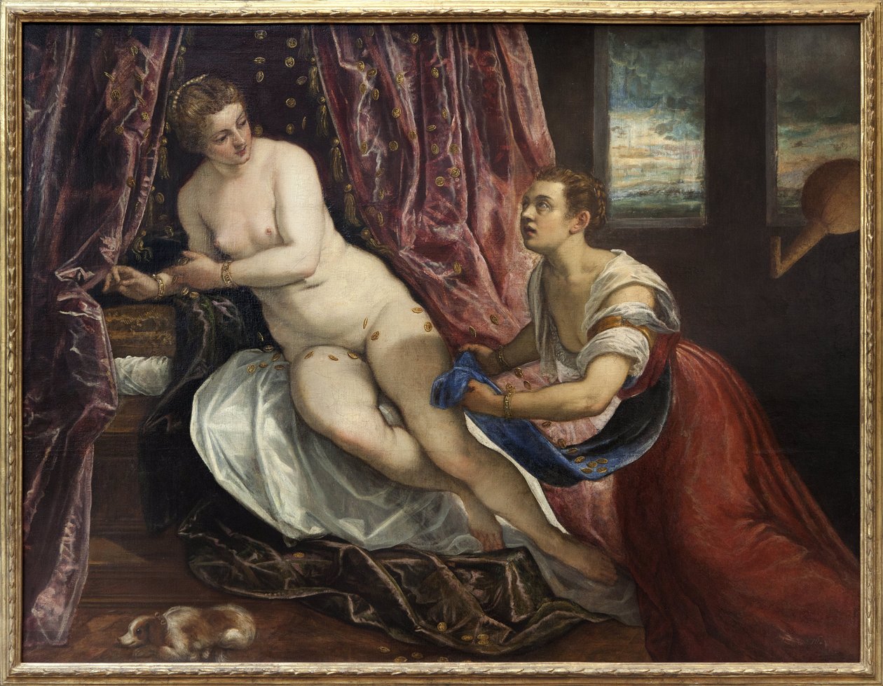 Danae, w mitologii greckiej, córka Akrisiosa, króla Argos, zamyka ją w obawie przed wyrocznią przepowiadającą jego śmierć przez wnuka. Z jego związku z Zeusem w postaci złotego deszczu narodził się Persee. Obraz Jacopo Robustiego, znanego jako Tin autorstwa Jacopo Robusti Tintoretto