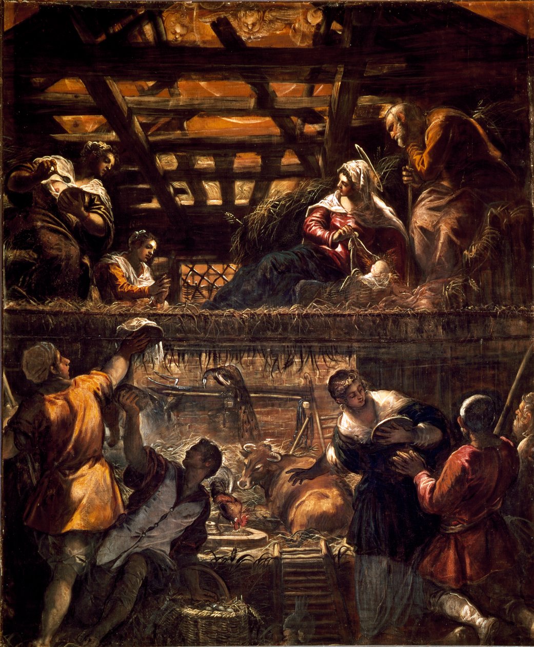 Obrazy do wielkiej sali Scuola di San Rocco (ściany): Adoracja pasterzy autorstwa Jacopo Robusti Tintoretto