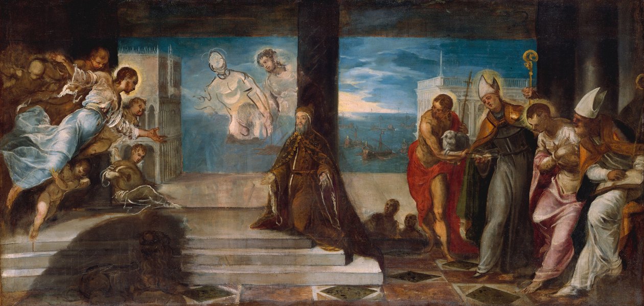 Doge Alvise Mocenigo przedstawiony Odkupicielowi, ok. 1577 r. autorstwa Jacopo Robusti Tintoretto