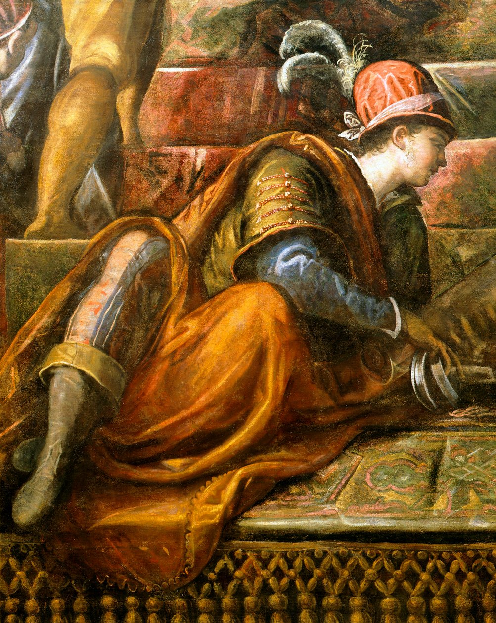 Doge Niccolo da Ponte odbierający gałązkę oliwną z Wenecji, Jacopo Robusti znany jako Tintoretto (1518-1594), Detail, Sala del Maggior Consiglio (Sala Wielkiej Rady), Palazzo Ducale, Wenecja autorstwa Jacopo Robusti Tintoretto