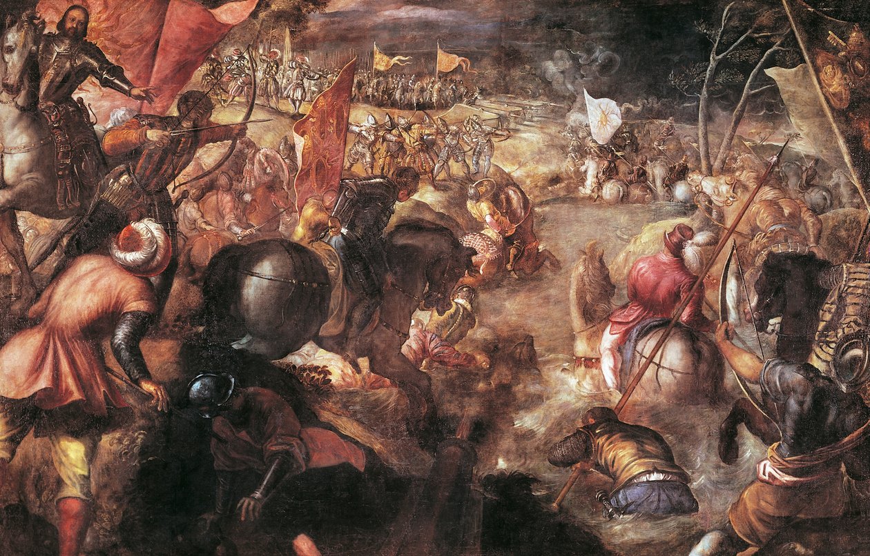Francesco II Gonzaga walczący w bitwie pod Taro przeciwko Karolowi VIII Francji w 1495 r. autorstwa Jacopo Robusti Tintoretto
