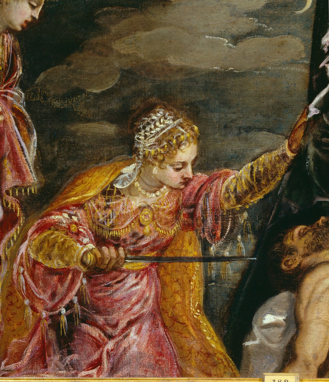 Judyta i Holofernes (olej na płótnie), Tintoretto, Jacopo Robusti (1518-94) - Fragment Judyty i Holofernesa (olej na płótnie) Tintoretto, Jacopo Robusti (1518-94) XVI w. Ndz. 0,58x1,19 m Madryt, Prado Mu autorstwa Jacopo Robusti Tintoretto