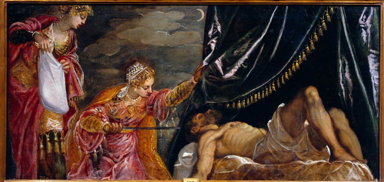Obraz Judyty i Holofernesa autorstwa Jacopo Robustiego pt. Tintoret (Il Tintoretto) (1518-1594) XVI-wieczne Słońce. 0,58x1,19 m Madryt, Muzeum Prado autorstwa Jacopo Robusti Tintoretto