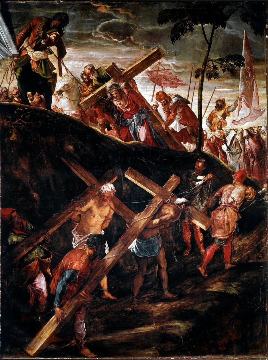 La Montee au Calvary (Droga Krzyżowa) (Droga Krzyżowa) Obraz Jacopo Robustiego dit le Tintoret (Tintoretto) (1518-1594) 1566-1567 Ndz. 515x390 cm wenecja, scuola di san Rocco autorstwa Jacopo Robusti Tintoretto