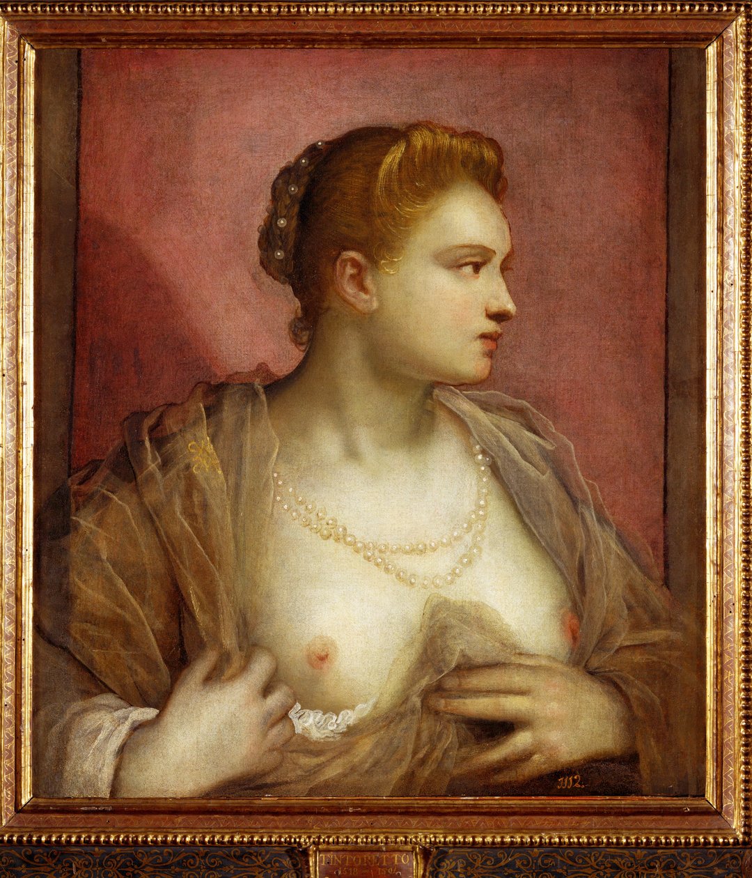 Dama odsłaniająca biust; być może słynna wenecka kurtyzana Veronica Franco ... (obraz na płótnie) autorstwa Jacopo Robusti Tintoretto