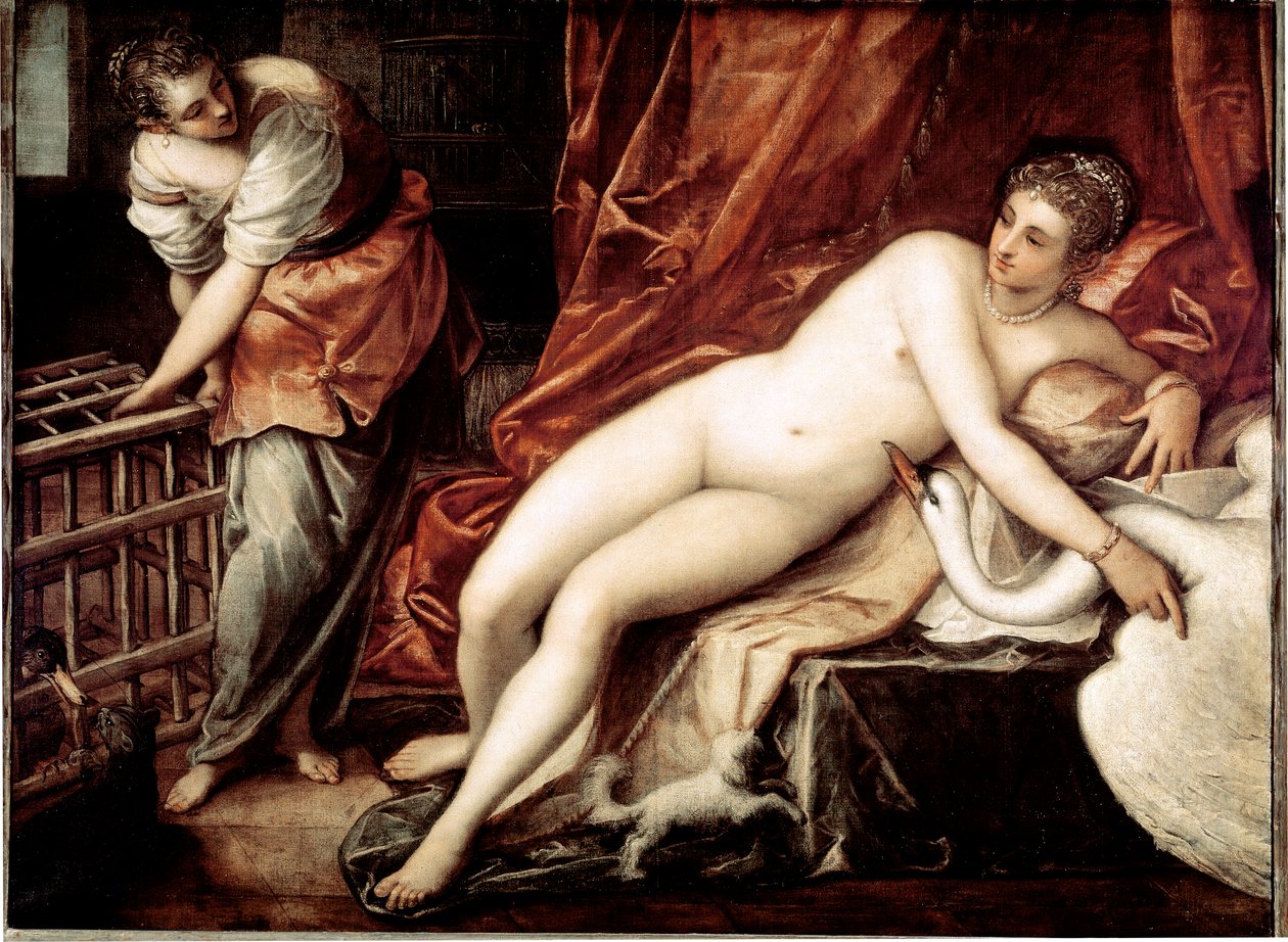 Leda i łabędź, ok. 1570 (olej na płótnie) autorstwa Jacopo Robusti Tintoretto