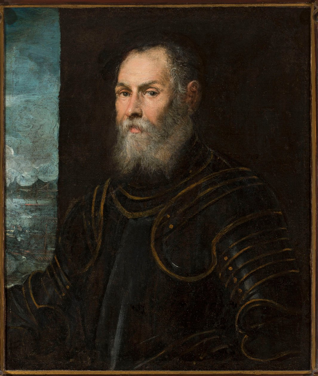 Portret admirała weneckiego - Portret admirała weneckiego, Tintoretto, Jacopo (1518-1594). Olej na płótnie, druga połowa XVI wieku. Wymiary : 81x68 cm. Muzeum Narodowe, Warszawa autorstwa Jacopo Robusti Tintoretto