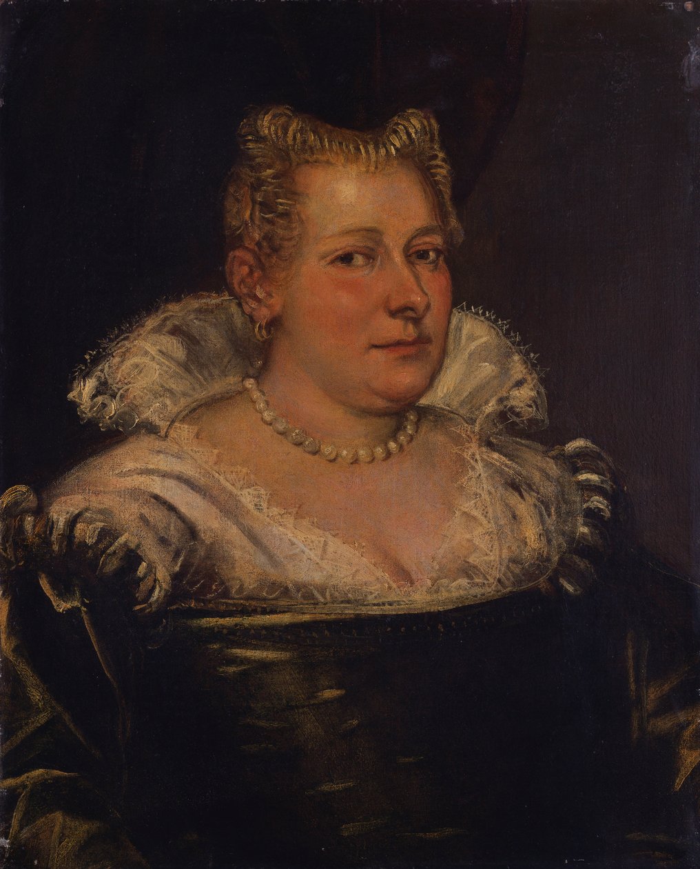 Portret damy, długość biustu w zielonej sukience z białym kołnierzykiem autorstwa Jacopo Robusti Tintoretto