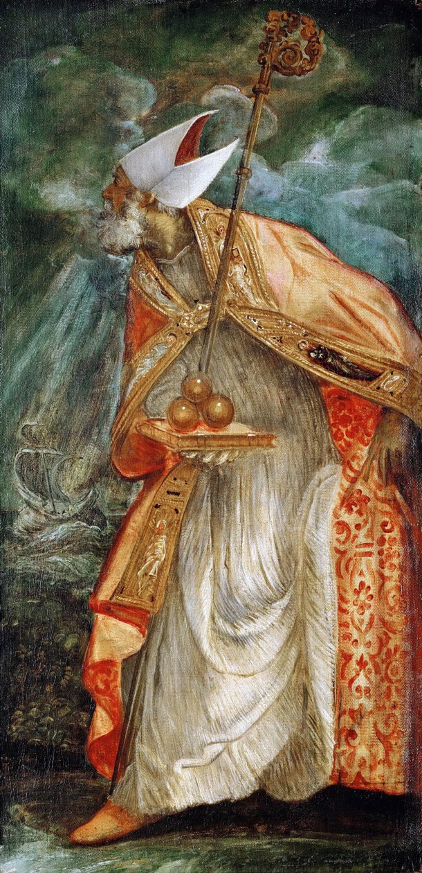 Święty Mikołaj z Bari (Mikołaj z Myre) (270-345) - Święty Mikołaj z Bari - Jacopo Tintoretto (1518-1594). Olej na płótnie, ok. 1555. Format: 114x56 cm. Muzeum Historii Sztuki, Wiedeń autorstwa Jacopo Robusti Tintoretto