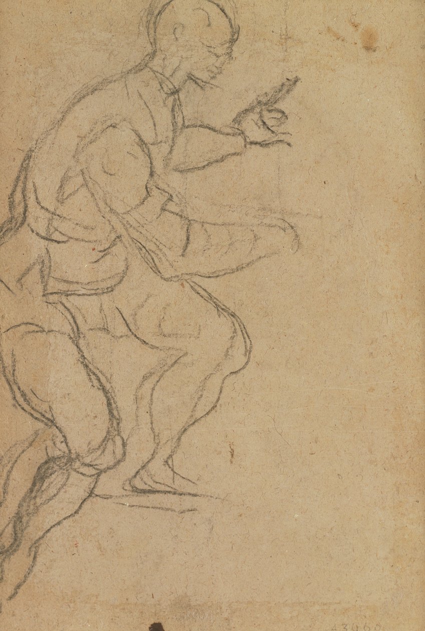 Siedzący mężczyzna widziany z dołu (czarna kreda na papierze) (verso) (patrz 160812 dla recto) autorstwa Jacopo Robusti Tintoretto