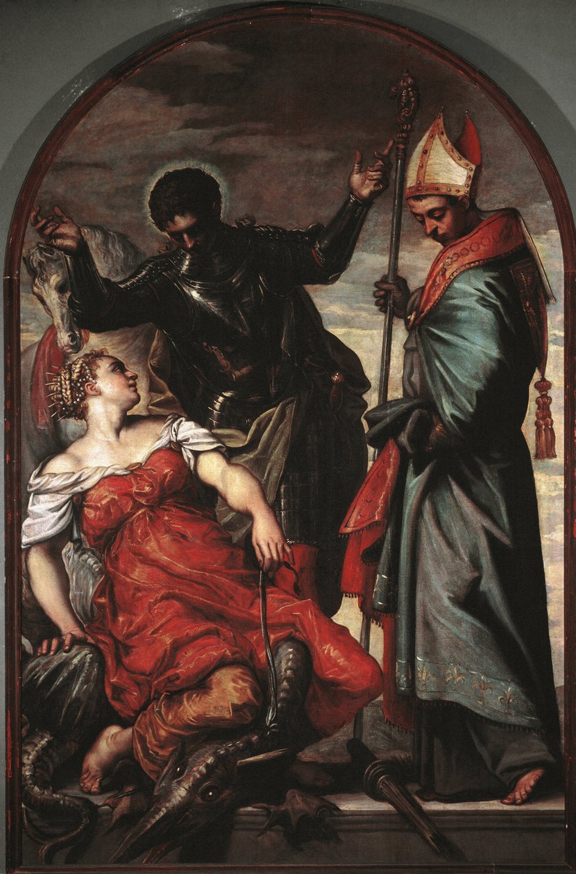 Św. Jerzy, księżniczka i św. Ludwik - olej na płótnie autorstwa Jacopo Robusti Tintoretto