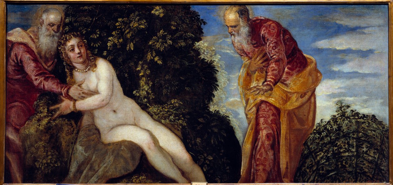Suzanne i starsi Obraz Jacopo Robustiego dit le Tintoret ou Il Tintoretto (1518-1594) XVI-wieczne słońce. 0,58x1,16 m Madryt, Musee du Prado autorstwa Jacopo Robusti Tintoretto