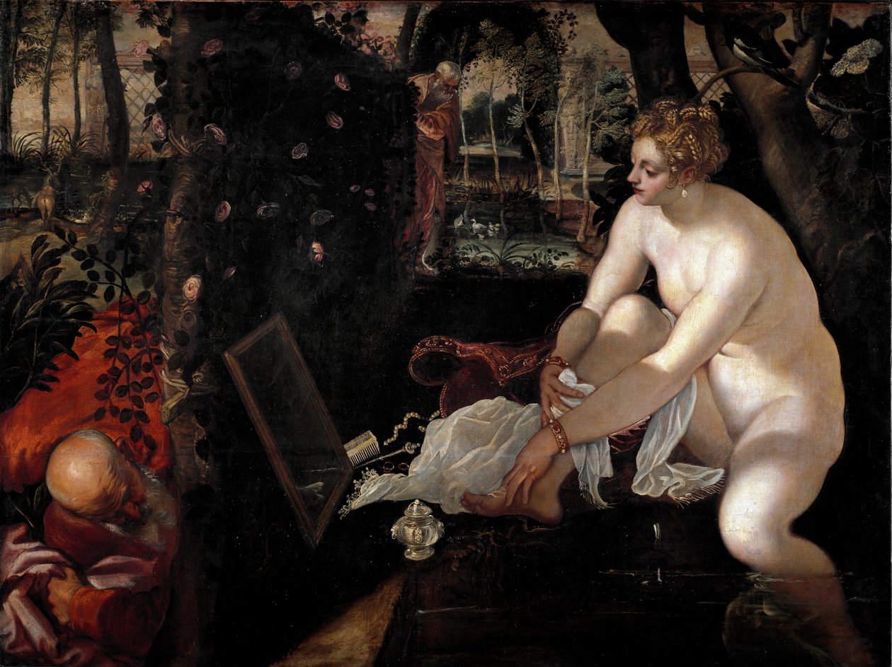 Suzanne and the Elders lub „” Suzanne in the Bath”” Obraz Jacopo Robusti dit il Tintoretto (Tintoret) (1518-1594) autorstwa Jacopo Robusti Tintoretto