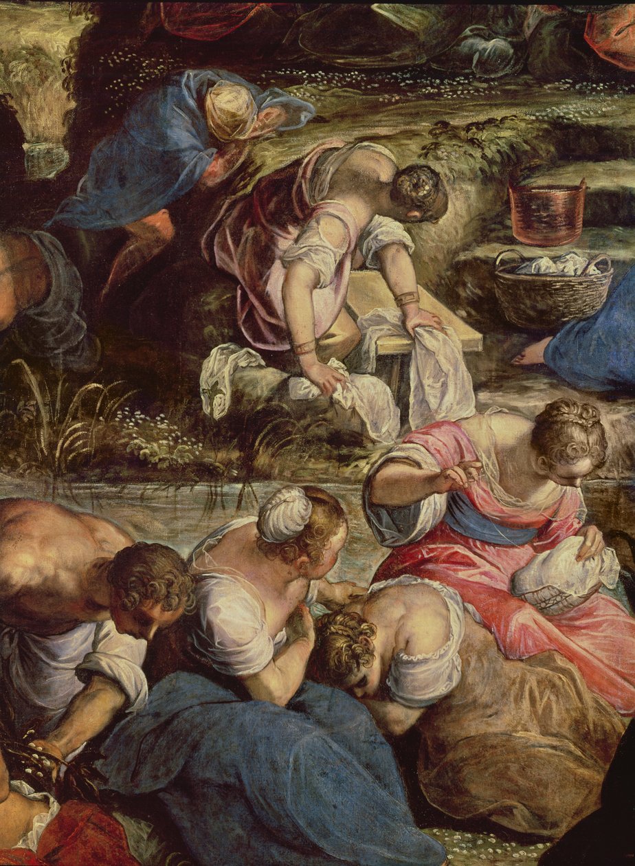 Zebranie Manny, centralny detal: szwaczka autorstwa Jacopo Robusti Tintoretto