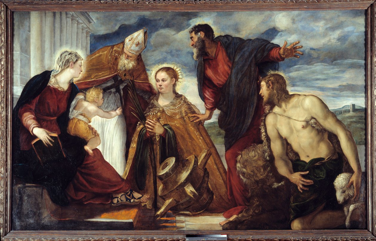 Dziewica z Dzieciątkiem ze św. Katarzyną, św. Augustynem, św. 1,93x3,14 m Lyon, Musee des Beaux Arts autorstwa Jacopo Robusti Tintoretto