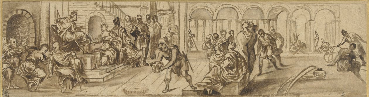 Salomon i królowa Saby, ok. 1600 (pióro na papierze) autorstwa Jacopo Robusti after Tintoretto