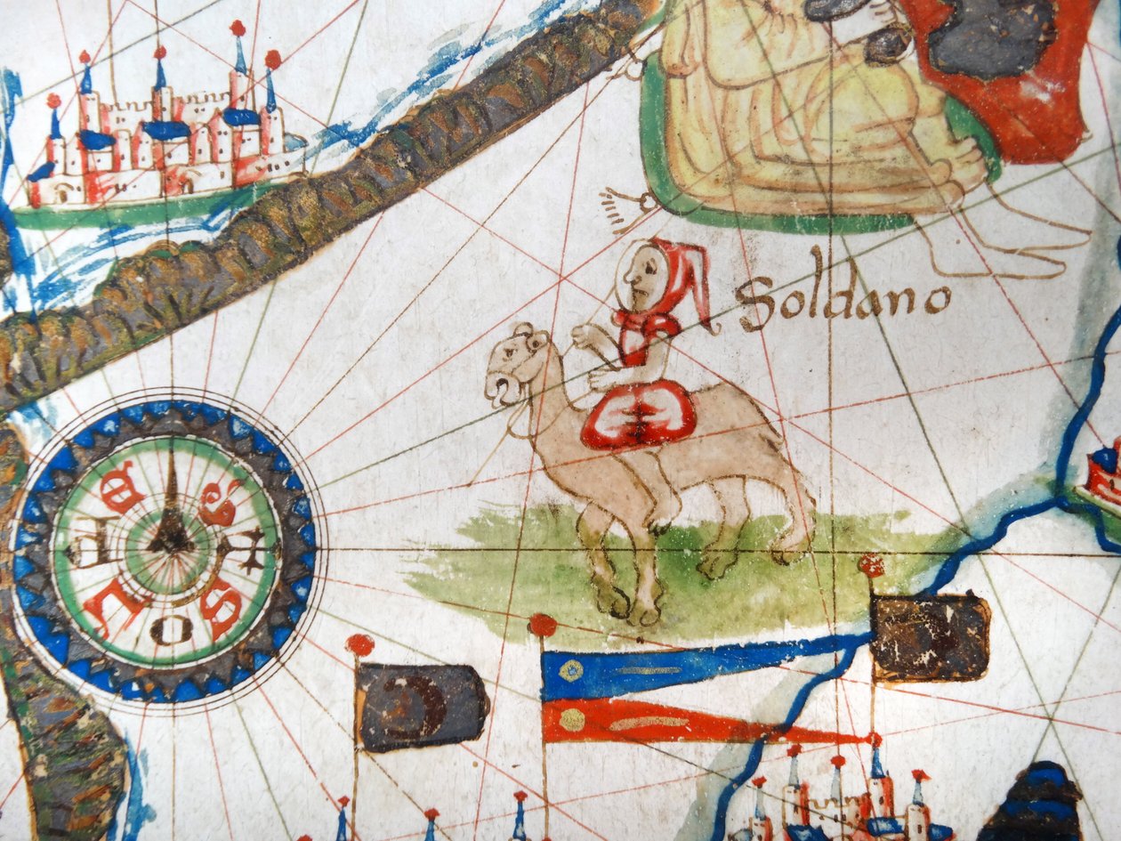 Arabski handlarz na wielbłądzie, fragment z renesansowej mapy Europy, Jacopo Russo (po) 1528 autorstwa Jacopo Russo