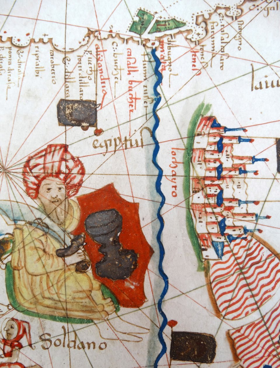 Fragment Egiptu i Morza Czerwonego z renesansowej mapy Europy, Jacopo Russo (po) 1528 autorstwa Jacopo Russo