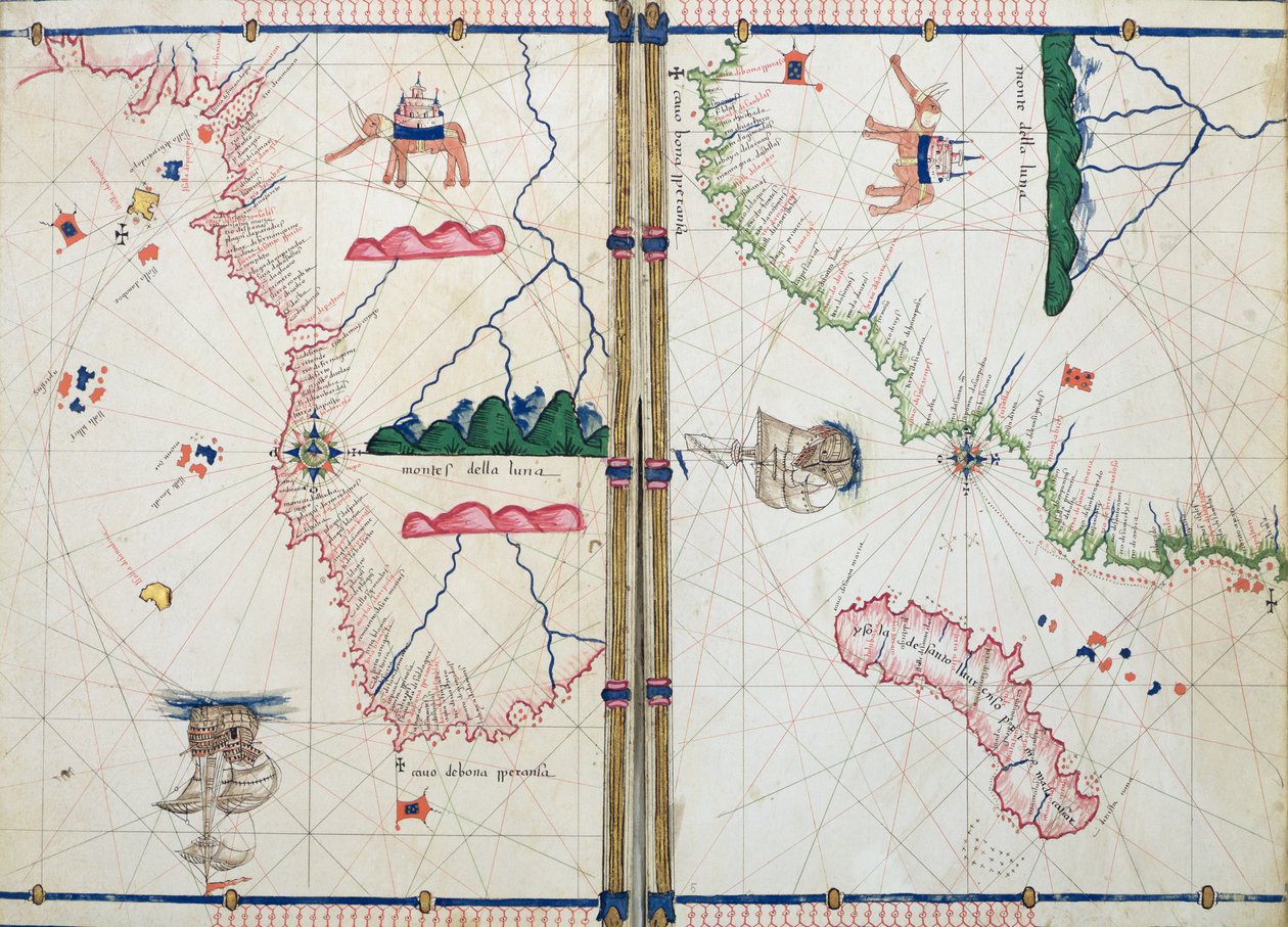 Pani Ital 550.03.15 fol.4v-5r Mapa Afryki i Przylądka Dobrej Nadziei z „Carte Geografiche” autorstwa Jacopo Russo