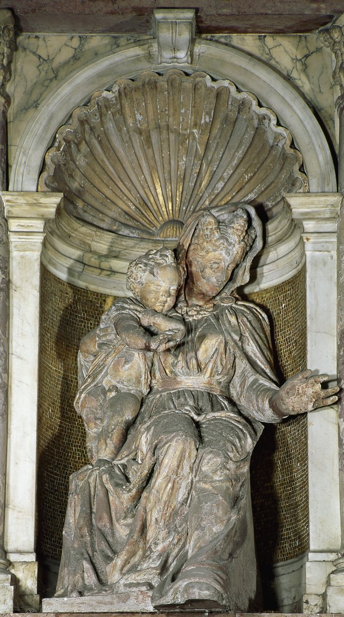 Dziewica z Dzieciątkiem (terakota złocona i malowana) autorstwa Jacopo Sansovino