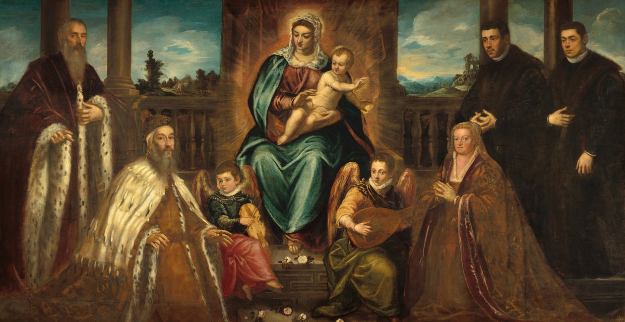 Doge Alvise Mocenigo i Rodzina przed Madonną z Dzieciątkiem, ok. godz. 1575. autorstwa Jacopo Tintoretto