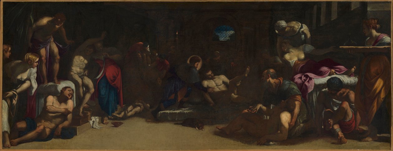 Święty Roch opiekujący się weneckimi ofiarami dżumy w Lazaretto. autorstwa Jacopo, Tintoretto
