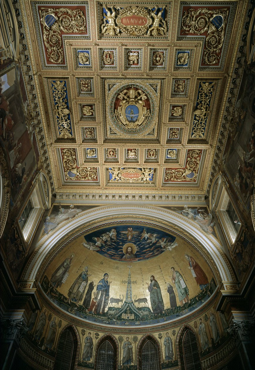 Widok wnętrza absydy bazyliki św. Jana (San Giovanni in Laterano). Mozaika Jacopo Torriti (aktywna ok. 1291-XIV w.) i Jacopo da Camerino (aktywna ok. 1288-1331) przedstawiająca Jerozolimę Celeste. Rzym autorstwa Jacopo Torriti