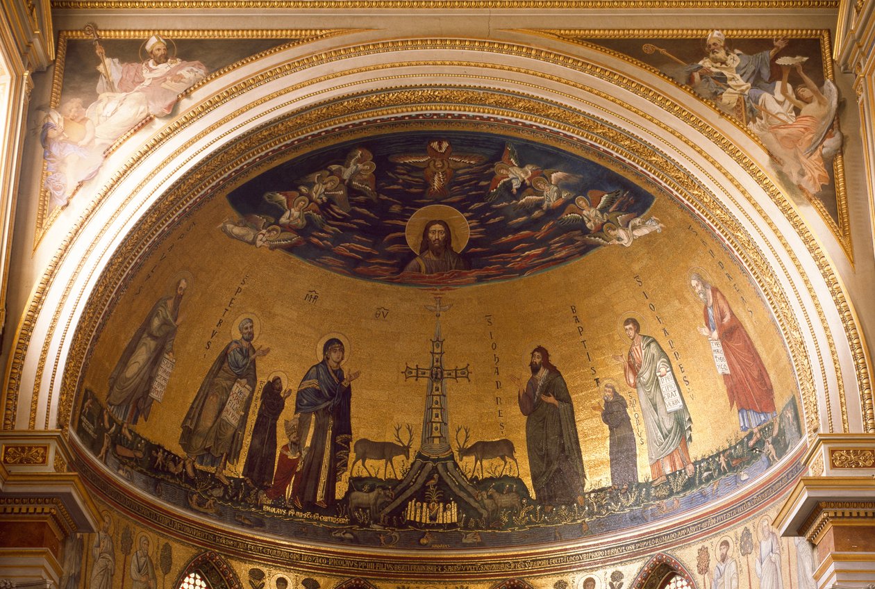 Widok wnętrza absydy bazyliki św. Jana (San Giovanni in Laterano). Mozaika Jacopo Torriti (aktywna ok. 1291-XIV w.) i Jacopo da Camerino (aktywna ok. 1288-1331) przedstawiająca Jerozolimę Celeste. Rzym autorstwa Jacopo Torriti