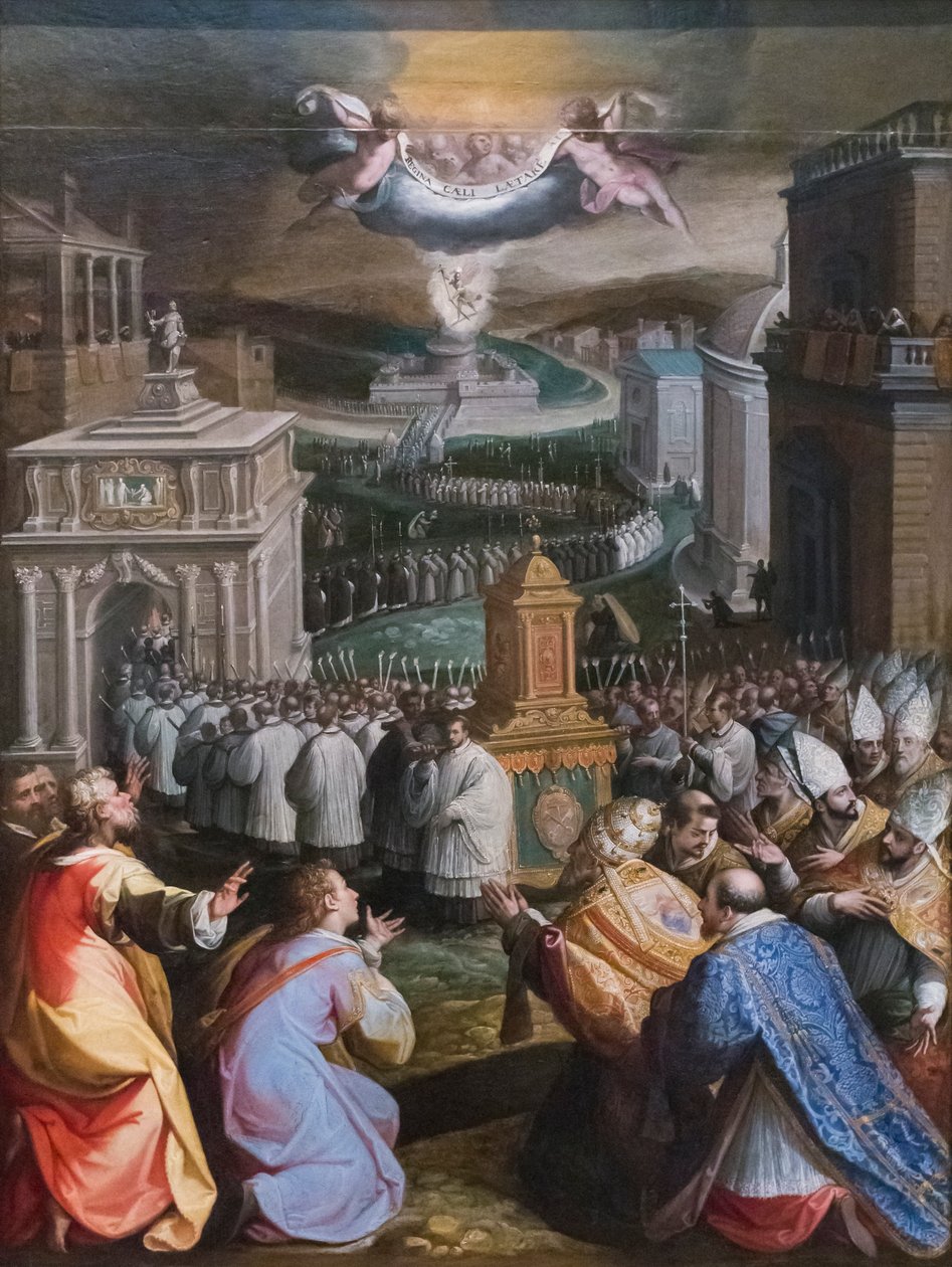 Procesja św. Grzegorza Wielkiego (olej na płótnie) autorstwa Jacopo Zucchi