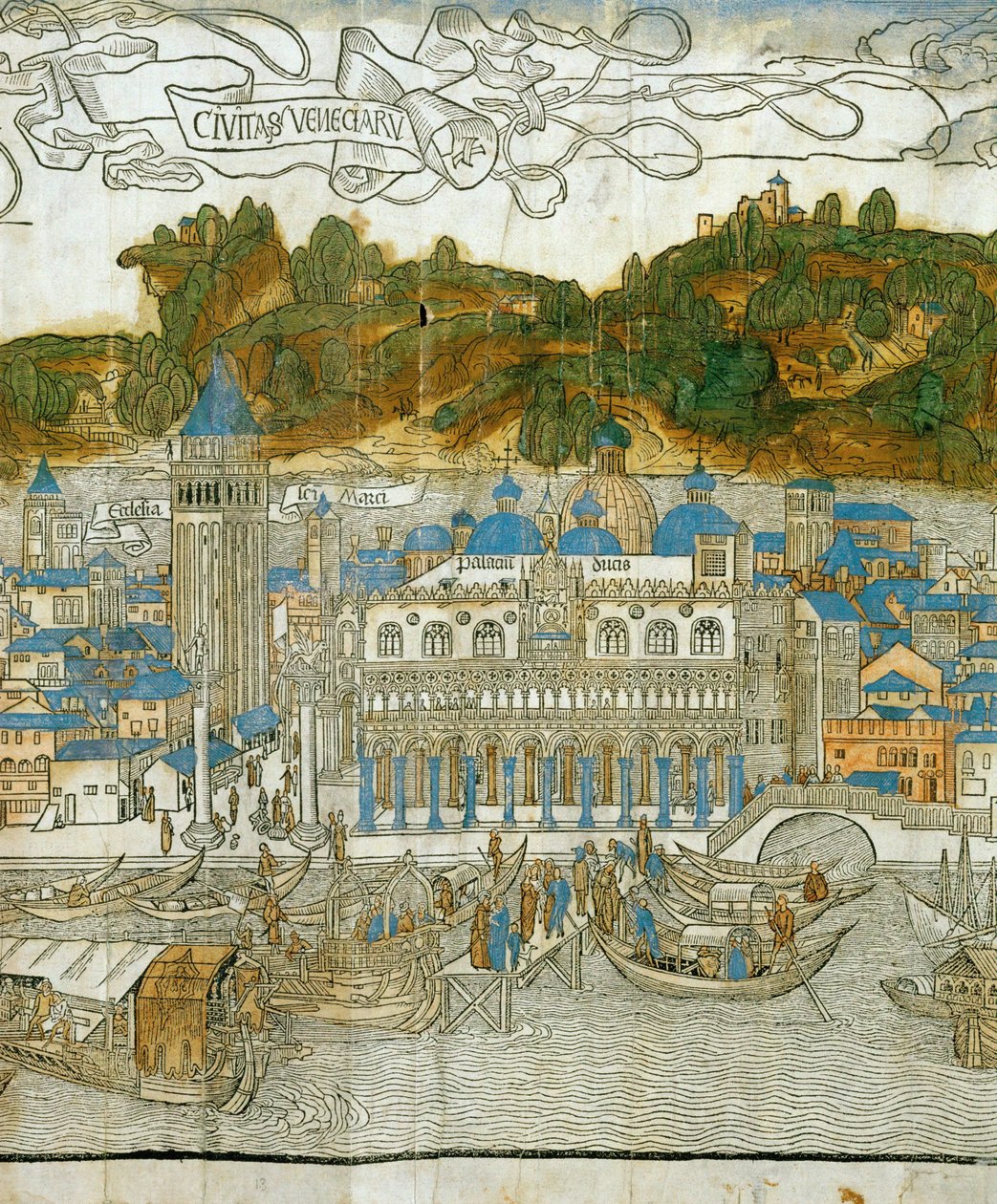 Wenecja i stara kampanila przed zniszczeniem przez trzęsienie ziemi, z Pregrinatio in Terram Sanctam, wydrukowanego po raz pierwszy w 1486 r. ... (drzeworyt) autorstwa Jacopo de