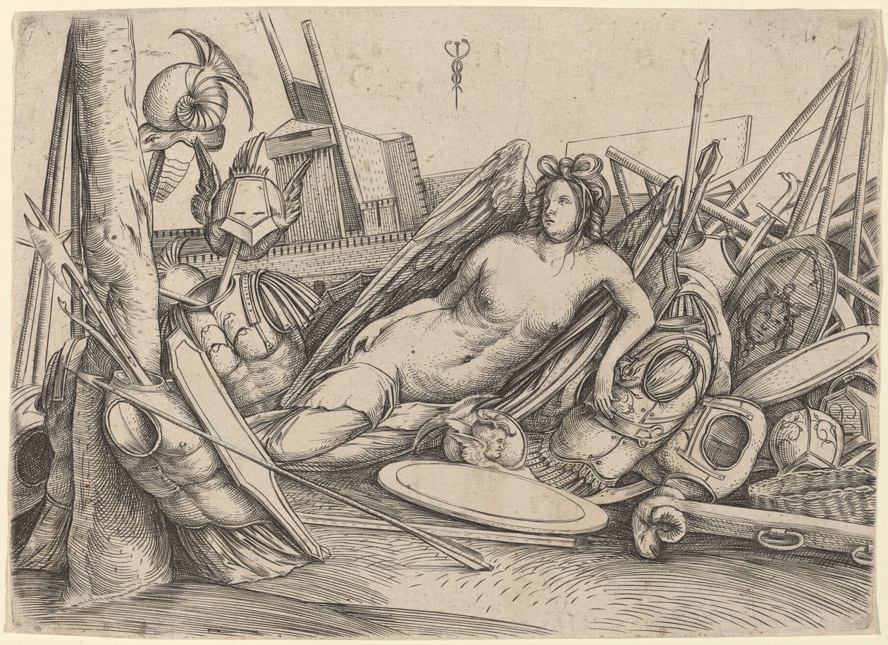 Zwycięstwo leżące pośród trofeów, c. 15001503. autorstwa Jacopo de Barbari