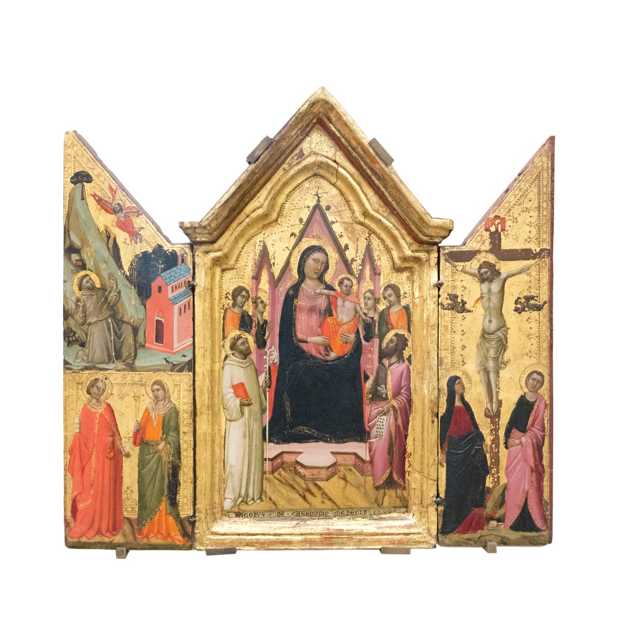 Madonna z Dzieciątkiem na tronie ze świętymi i aniołami, ok. 1320-1325 (tempera na drewnie) autorstwa Jacopo del Casentino