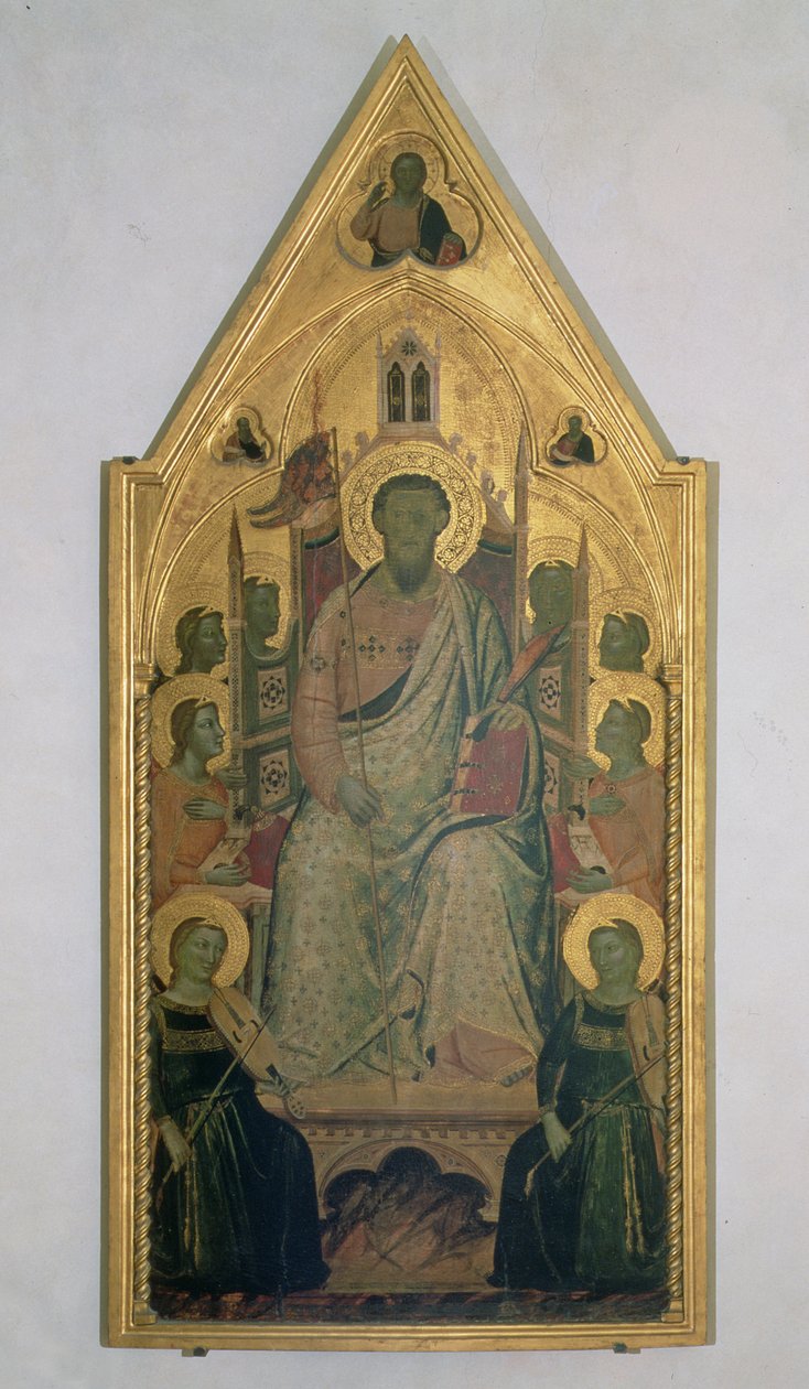 Św. Bartłomiej na tronie z Aniołami (tempera na desce) autorstwa Jacopo del Casentino