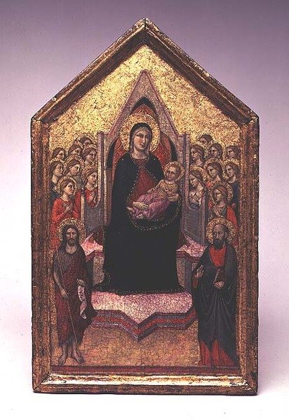 Madonna z Dzieciątkiem, św. Jan Chrzciciel, św. Paweł i aniołowie autorstwa Jacopo del Casentino