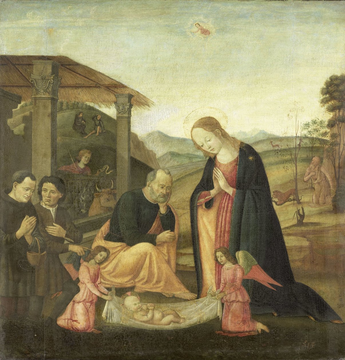 Adoracja Dzieciątka Jezus autorstwa Jacopo del Sellaio (circle of)