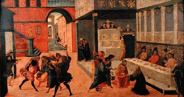 Śmierć królowej Vasti, po 1490 (tempera na płycie) autorstwa Jacopo del Sellaio