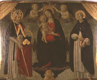 Madonna po bokach św. Mikołaja i św. Piotra Męczennika (panel) autorstwa Jacopo del Sellaio