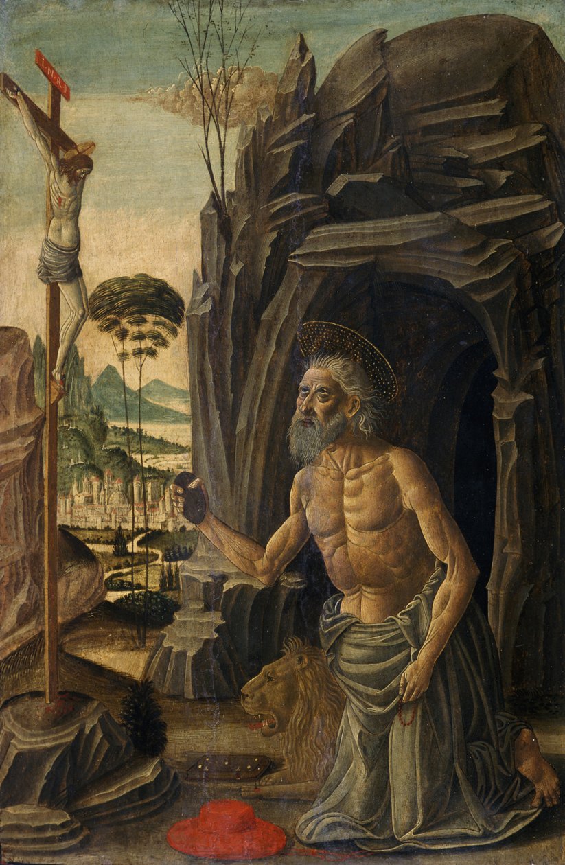 Św. Hieronim jako pokutnik, ok. 1590 (tempera na orzechu włoskim) autorstwa Jacopo del Sellaio