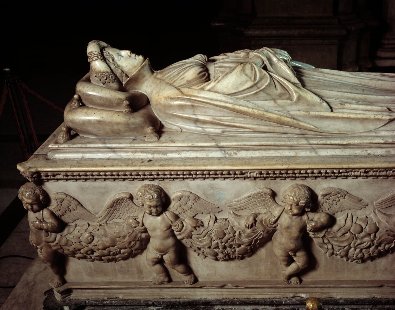 Kłamstwo Ilarii del Carretto (1379-1405), żony Paolo Guinigi (1376-1432) Włoski polityk (Pomnik na grobie Ilarii del Carretto, żony Paolo Guinigi) Marmurowa rzeźba Jacopo della Quercia (1371/74-1438) 1406- 1407 Lukka (Lucca), katedra San autorstwa Jacopo della Quercia