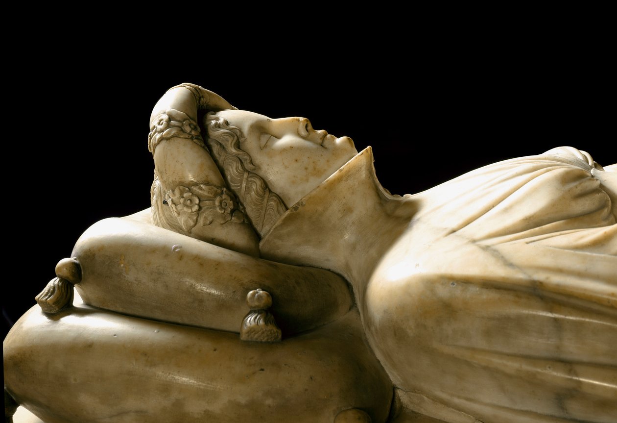 Pomnik Ilaria del Carretto z rodziny markiza Savona. Szczegół. Marmurowa rzeźba autorstwa Jacopo della Quercia