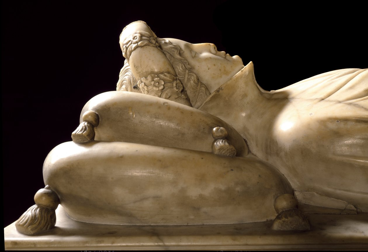 Pomnik Ilaria del Carretto z rodziny markiza Savona. Szczegół. Marmurowa rzeźba autorstwa Jacopo della Quercia