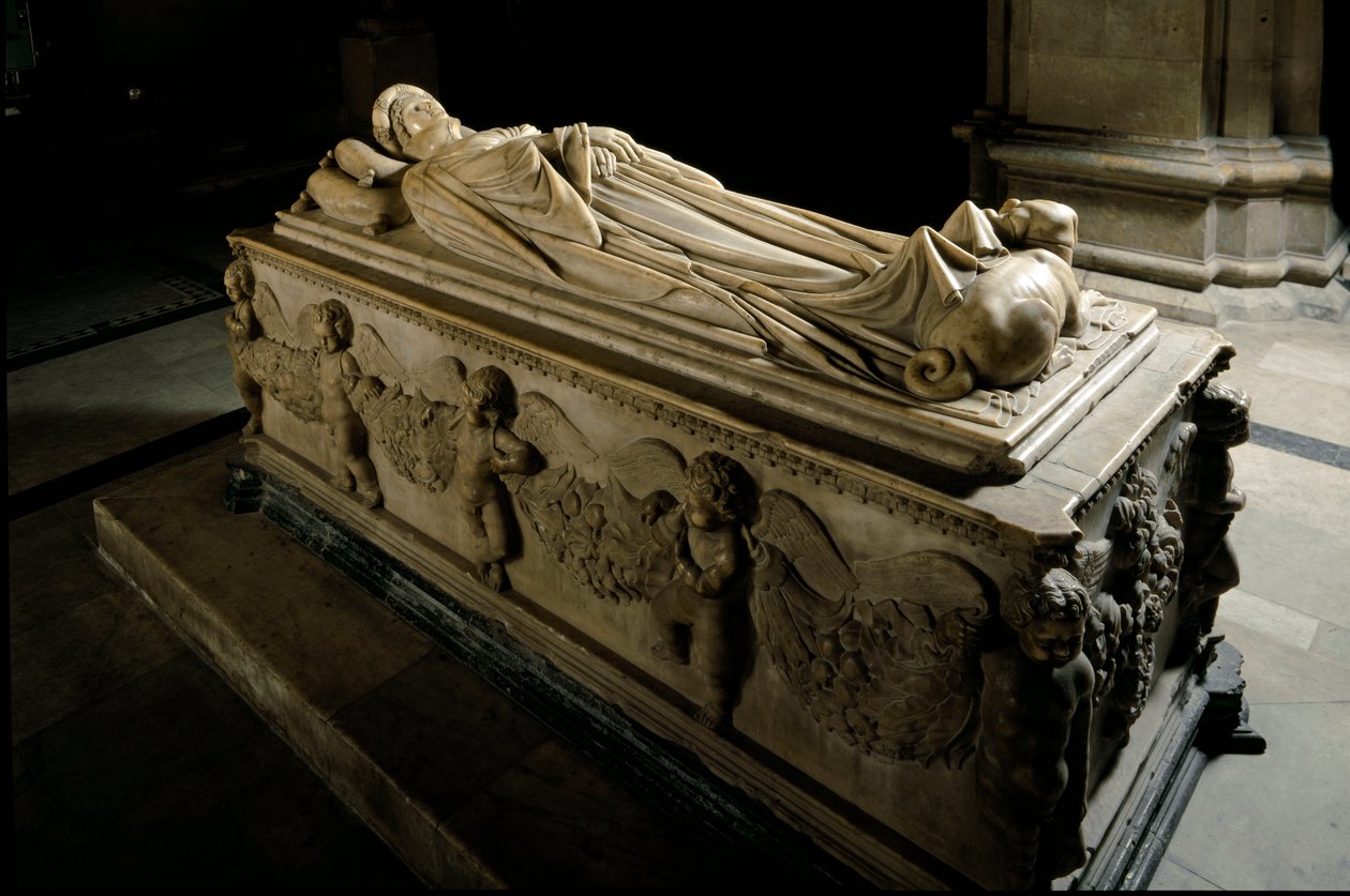 Pomnik Ilaria del Carretto z rodziny markiza Savona. Szczegół. Marmurowa rzeźba autorstwa Jacopo della Quercia