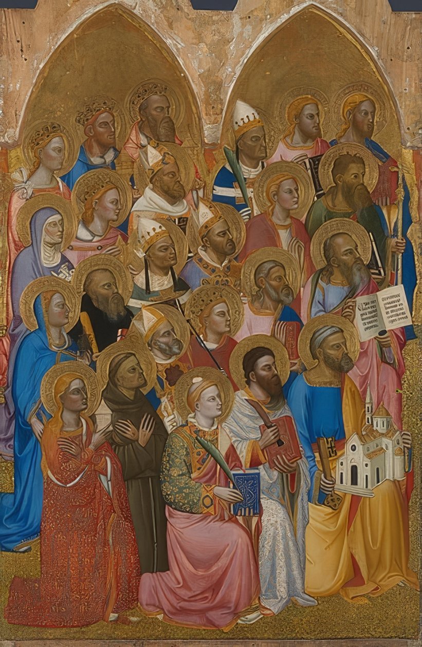 Adoring Saints (skrzydło ołtarza San Pier Maggiore). 1370-71 autorstwa Jacopo di Cione