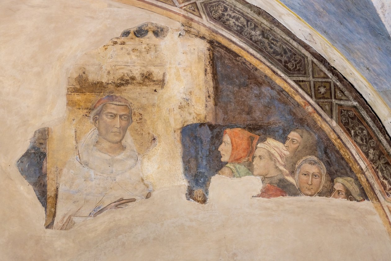 Luneta z figurą świętego i pięcioma niezidentyfikowanymi postaciami (fresk) autorstwa Jacopo di Cione