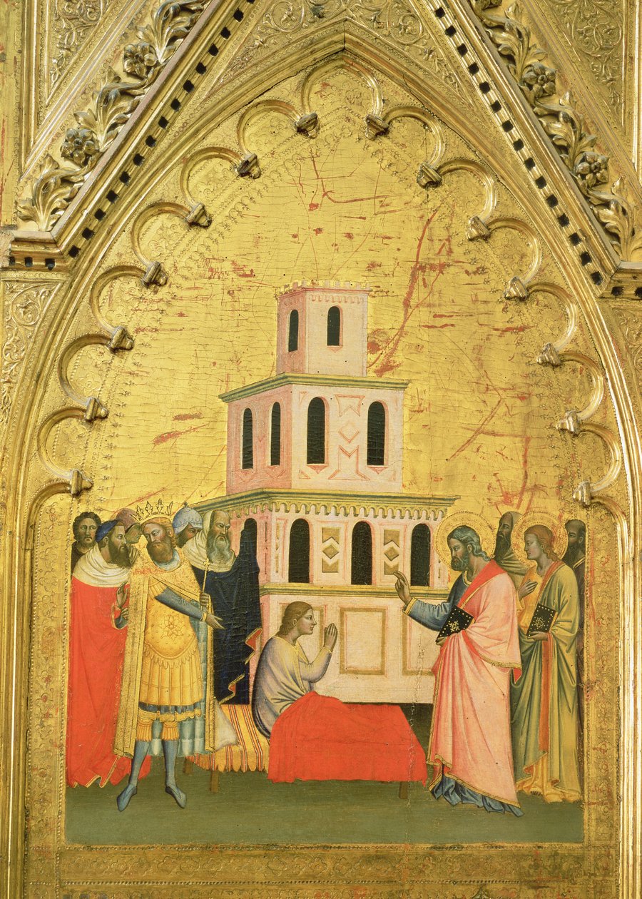 Św. Mateusz Wskrzeszenie młodzieńca z martwych, z ołtarza św. Mateusza i sceny z jego życia, ok. 1367-70 (tempera na desce) autorstwa Jacopo di Cione