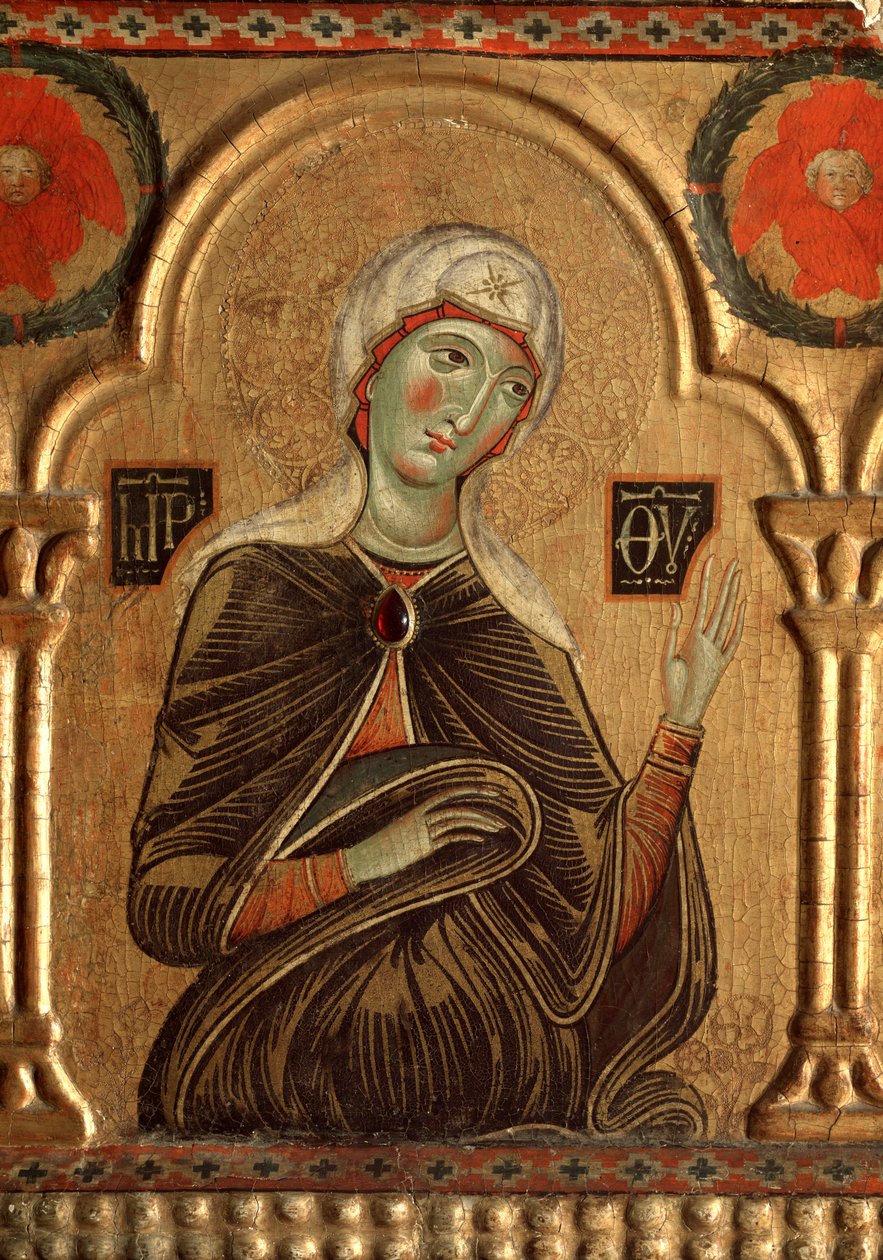 Poliptyk z Odkupicielem i świętymi: Fragment Matki Boskiej -olej na desce autorstwa Jacopo di Meliore
