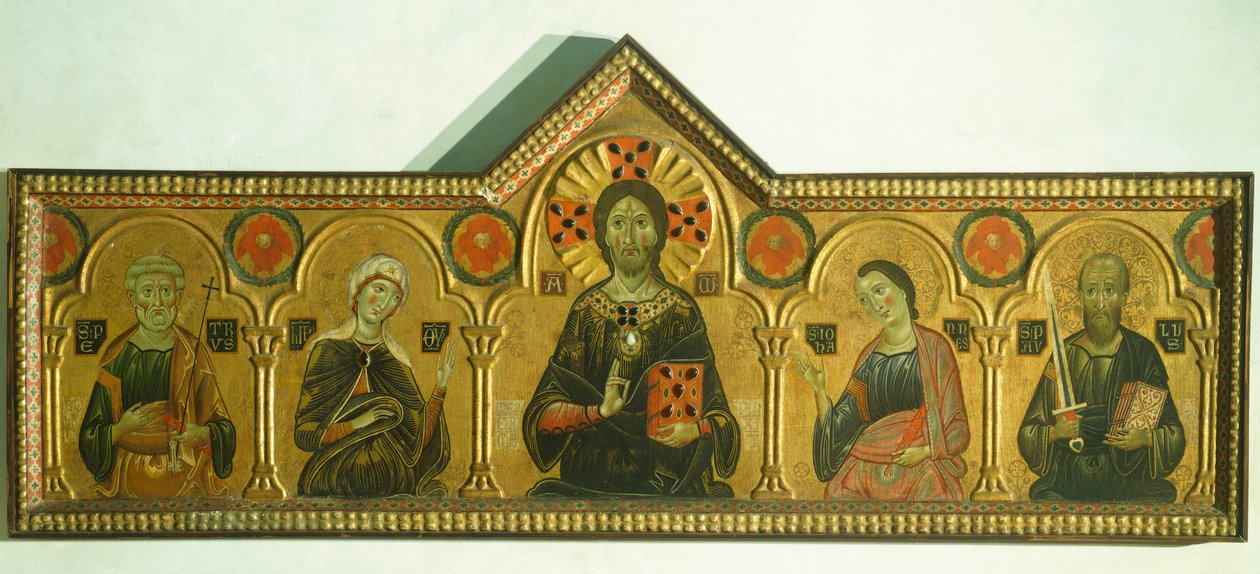 Odkupiciel z Madonną i trzema świętymi, Meliore Toscano lub Meliore di Jacopo (ok. 1255-1285), tempera i złoto na desce, 85x210 cm, Szczegół autorstwa Jacopo di Meliore