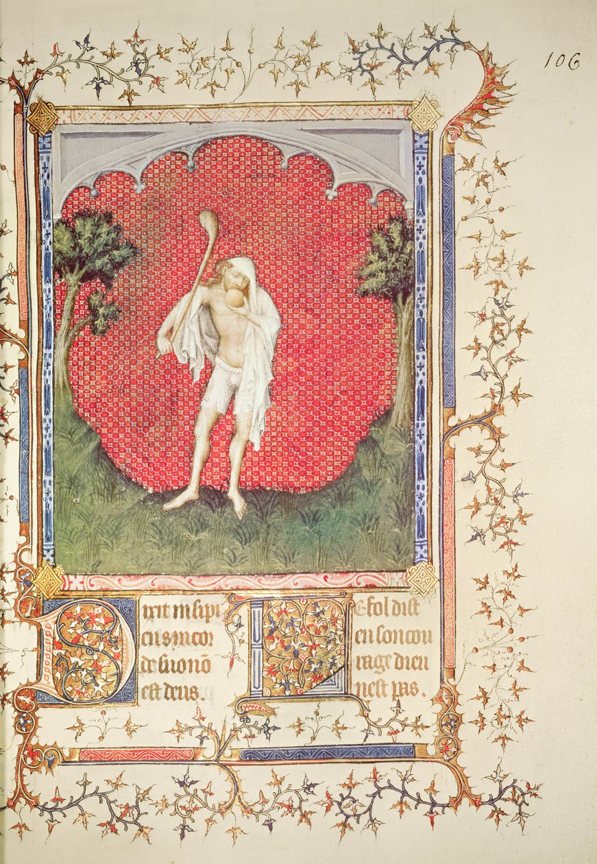 Fr 13091 f.106 Głupiec, z „Psałterza Jana de Berry”, c.1386 autorstwa Jacquemart de Hesdin