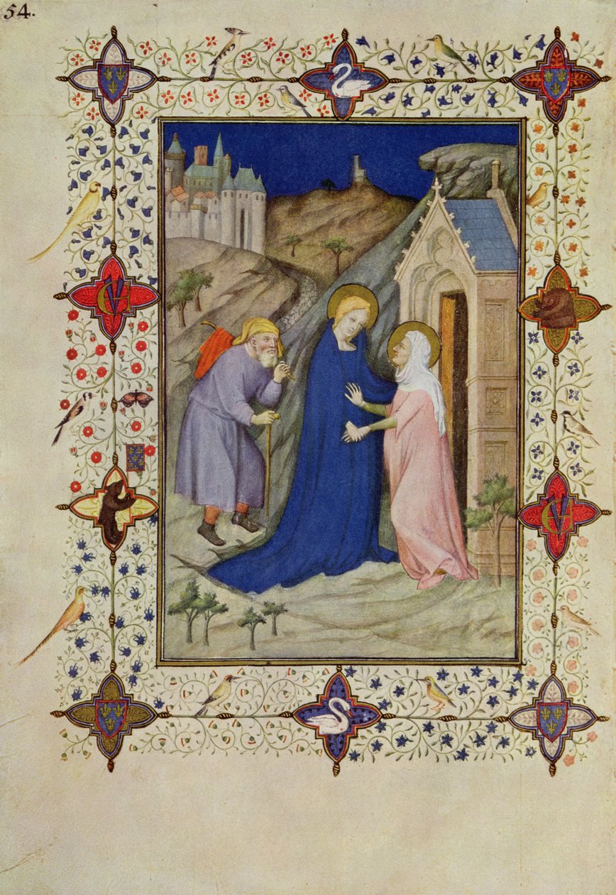 MS 11060-11061 Godziny Notre Dame: Laudes, Nawiedzenie, z „Tres Riches Heures du Duc de Berry” autorstwa Jacquemart de Hesdin